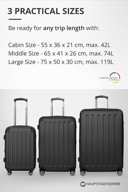 HAUPTSTADTKOFFER - Spree - harde koffer met 4 dubbele wielen, trolleykoffer, uitbreidbare reiskoffer, 75 cm, 119 liter, Zwart