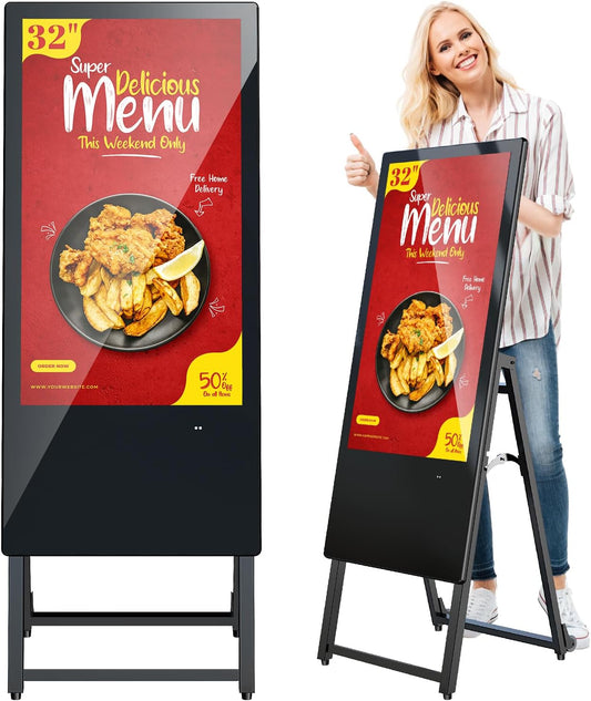 Digitale klantenstopper 32 Inch – LCD-reclamedisplay – Digitale signage – Reclamedisplay – Digitaal display – Full HD 1920 x 1080 – Met wielen