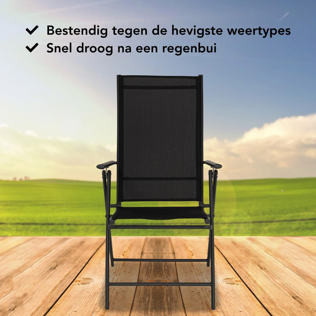 Brixy Tuinstoel - 4 Stuks - 7 Verstelbare Standen - Inklapbaar - Tuin of Balkon - Weerbestendig - Textileen - Zwart