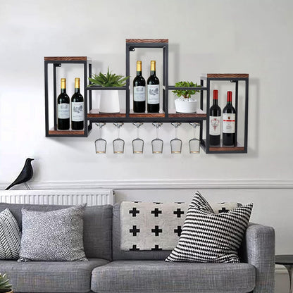 Metal Wine Bottle Holder Restaurant Bottle Rack Wine Bottle Rack Wall Mounted Wall Wine Rack W/ Glass Holder Vintage Bar Wooden Rack New Out Dining Room Wall Bar Wine Racks Kitchen - QUORE
