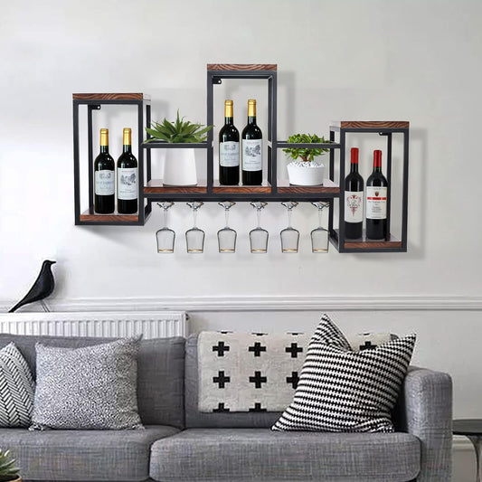 Metal Wine Bottle Holder Restaurant Bottle Rack Wine Bottle Rack Wall Mounted Wall Wine Rack W/ Glass Holder Vintage Bar Wooden Rack New Out Dining Room Wall Bar Wine Racks Kitchen - QUORE