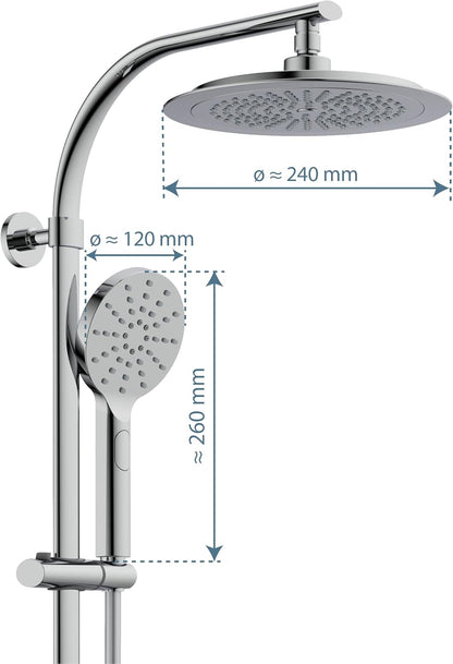 Douche Set – Regendouche – Douchekraan – Handdouche – Douchekolom – Thermostaatkraan – 24 cm Regendouchekop – Anti-Kalk Nozzles