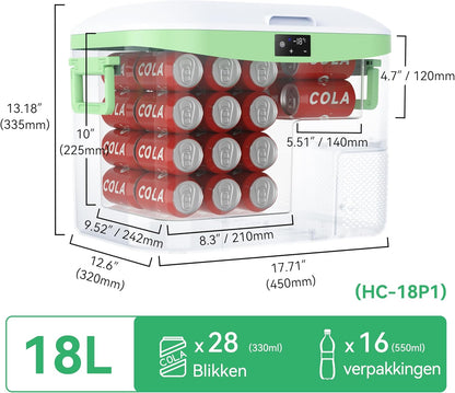 BINGI Compressor Koelbox, 18 Liter Draagbare Auto Koelkast, 12/24 V DC en 230 V AC voor Auto, Vrachtwagen, Camping, Camper en Stopcontact