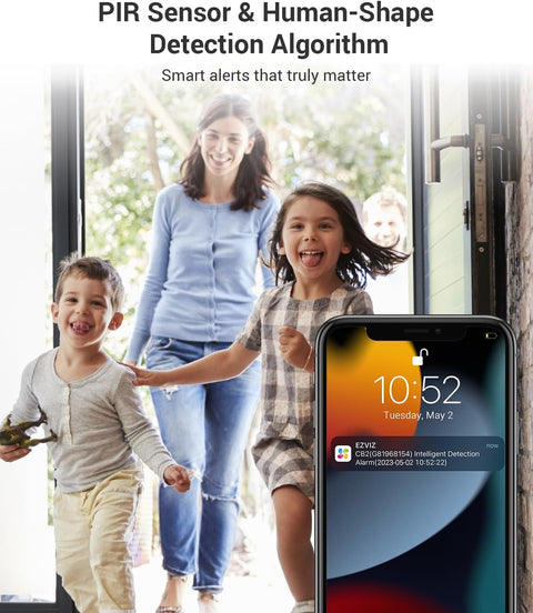 Beveiligingscamera Binnen - WiFi-bewakingscamera - Draadloze IP-camera - met 2000 mAh Batterij - PIR-Persoonsherkenning, IR-Nachtzicht - 2-weg Audio - Ondersteunt SD-kaart tot 512 GB - Zwart