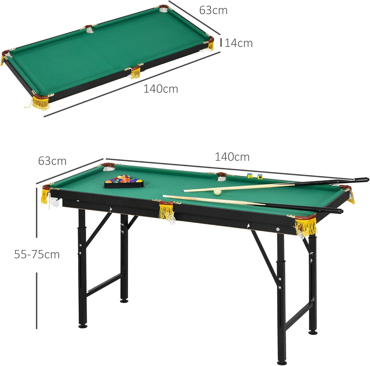 Billiardtafel – Pooltafel – Snookertafel – Speeltafel – Opvouwbare Tafel – Verstelbare Hoogte 55-75 cm – Compleet Met Accessoires - QUORE