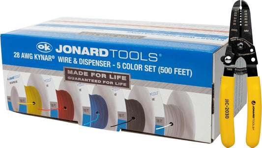 Jonard Tools R28-5100 28 AWG Kynar Wire & Dispenser Box Set met Inclusief Draadstripper - 5 Color Pack (500 ft)