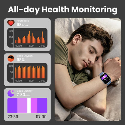 Smartwatch voor dames en heren, 1,83 inch HD touchscreen, 20 dagen batterijduur, fitnesshorloge met hartslagmeter, slaapmonito, stappenteller, bluetooth-oproepfunctie, 112+ sportmodi, IP68 waterdicht