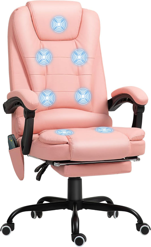 Bureaustoel – Kantoorstoel – Werkstoel – Ergonomische Stoel – Massagestoel – 7-Punts Massagefunctie – Verstelbare Rugleuning & Voetensteun – Maximaal 120 kg Belastbaar – Roze - QUORE