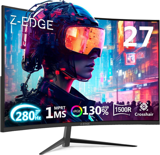 Z-Edge 27" Curved Gaming Monitor, FHD 1080P 280Hz Curved 1500R Computer Monitor, Ultra-Fast MPRT 1ms Monitor, 350nits, 16.7M Colors, 4000:1 Contrast, UG27P 2X DP 1.2 Ports & 2x HDMI 2.0 Ports