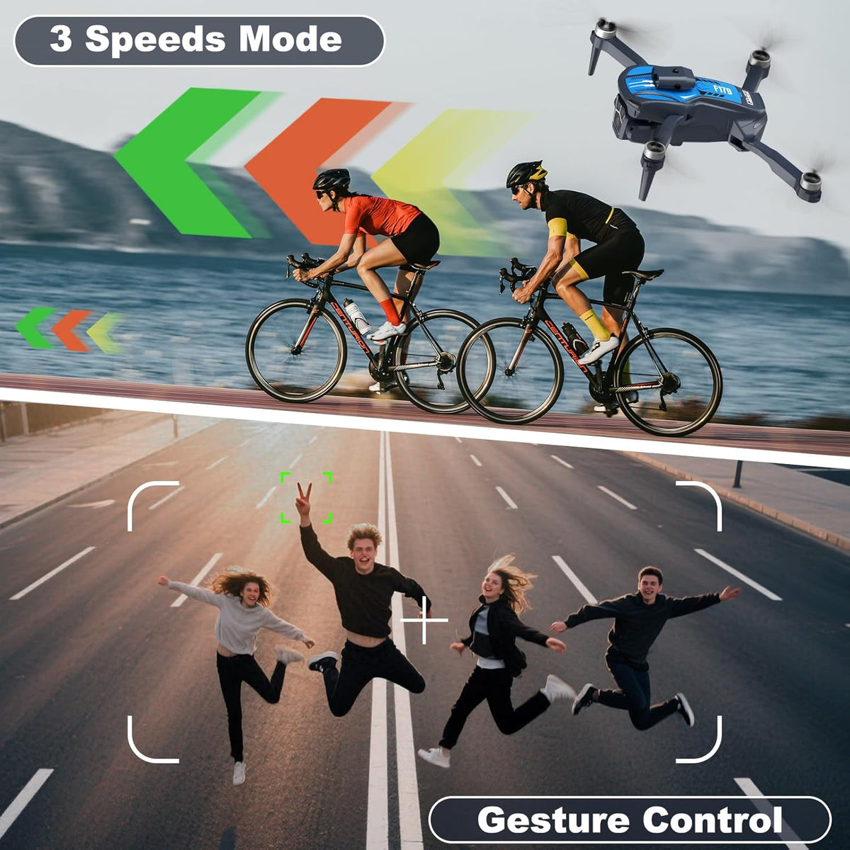 Drone met 1080P-camera, borstelloze motoren, obstakelvermijding en wifi-besturing, trajectvlucht, 3D-flip, optische stromingspositionering, elektrische 90°-lens, quadcopter voor volwassenen/kinderen