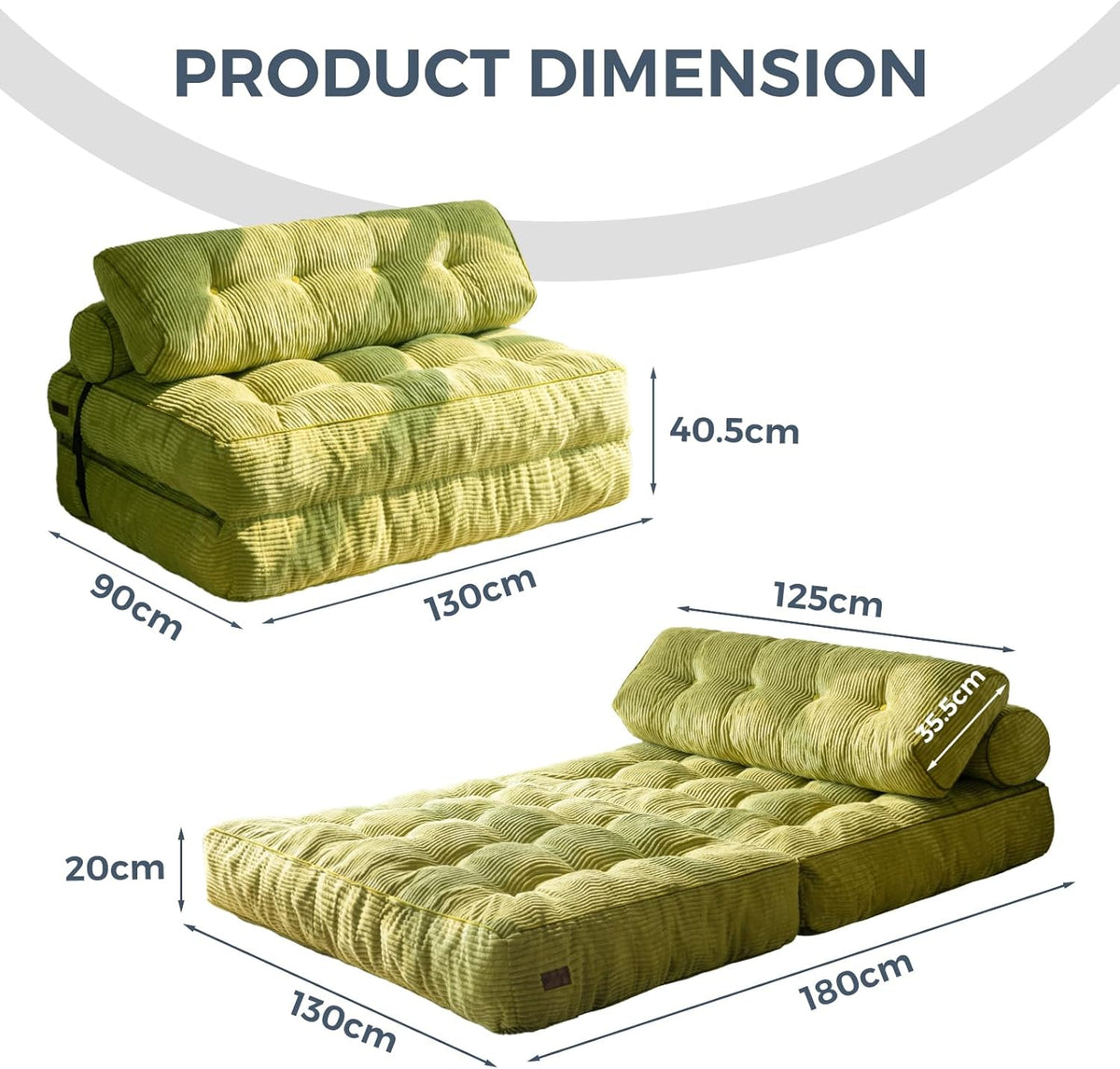 MAXYOYO Folding Sofa Bed, Convertible Sleeping Chair with Pillow, Mattress with Back Support, Portable Chair Bed, Comfortable Lounge for Living Room, Bedroom, Green, Double