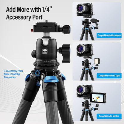 SIRUI Carbon Mini Statief, 43cm Desktop Statief Koolstofvezel met 360° Kogelkop, Draagbaar Mini Tripod voor DSLR Camera Video Camcorder, Belasting tot 10 kg, AM-223+B-00K