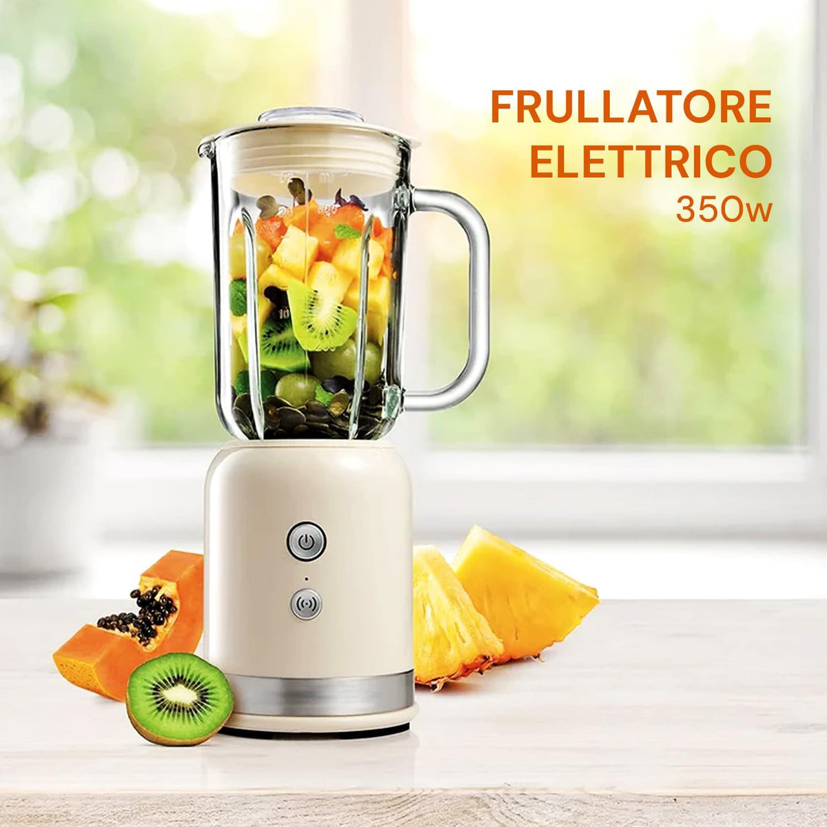 Wintem Crema Elektrische mixer 350 W, 3 snelheden en pulse-functie – ideaal voor het maken van smoothies en sapcentrifuges om mee te nemen dankzij de praktische geïntegreerde drinkfles van 0,6 l –