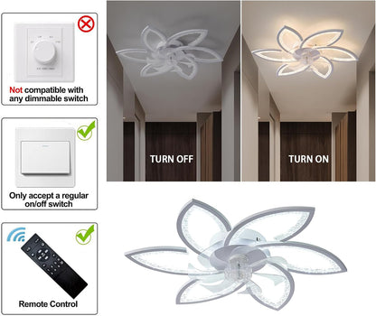 Plafondventilator met licht en afstandsbediening, moderne led-plafondventilator met variabele intensiteit, stille omkeerbare motor met windsnelheid, verstelbaar, voor woonkamer, 78 cm, wit