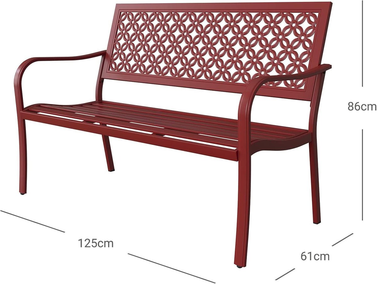 Grand patio Tuinbank, outdoorbank met 2-3-zits, roestbestendig, gestempeld patroon, kleur naar keuze, geschikt voor binnen en buiten, terras en park (Bossa Nova Red)