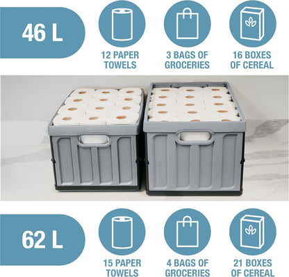 CleverMade Collapsible Storage Bins with Lids - Ocean 3 Pack 62L - Plastic Containers Stackable Organization Crates Home Closet Space-Saving Durable