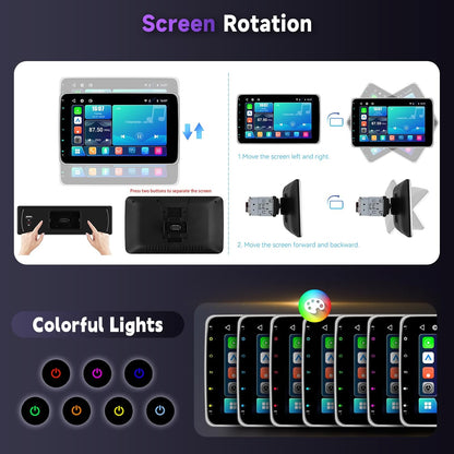 Hodozzy Car radio 1 Din with twisted 10.1 inch touch screen, car radio 1 Din with wireless CarPlay/Android car/mirror link, MP5 player with Bluetooth, radio FM, HD online video, EQ, USB/type C + - QUORE