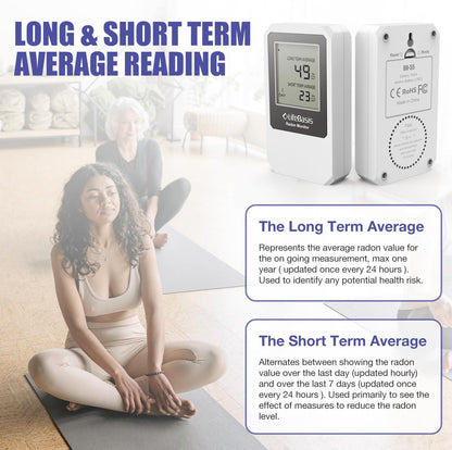 LifeBasis Radondetector, luchtkwaliteitsmonitor, draadloze radonmonitor met scherm voor bewaking van lange en korte tijd, radontester, radonmeter, radon meetinstrument voor kelder en kantoor
