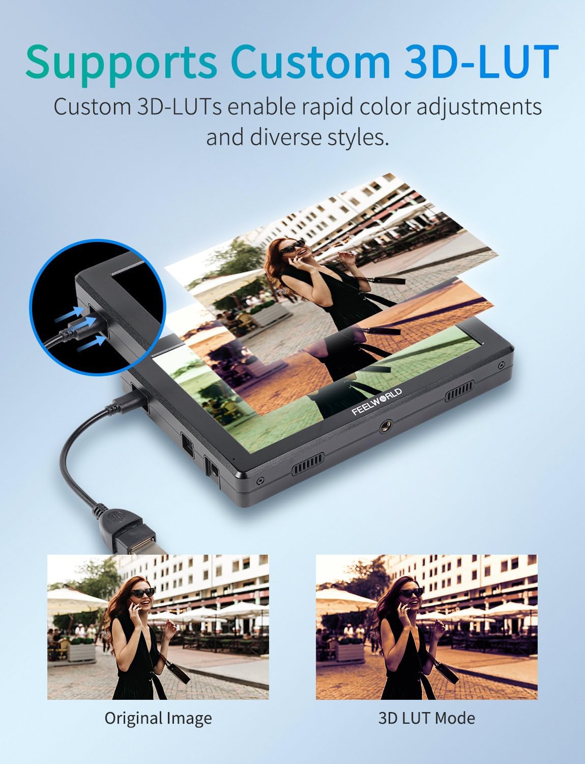 FEELWORLD T7SPRO 2000 Nits Camera Field Monitor 7 Inch 1920x1080 IPS Camera Monitor met 4K HDMI & 3G-SDI In/Out,3D LUTs,Waveform,HDR,Aluminium Behuizing Inclusief 4400 mAh Batterij en Tas
