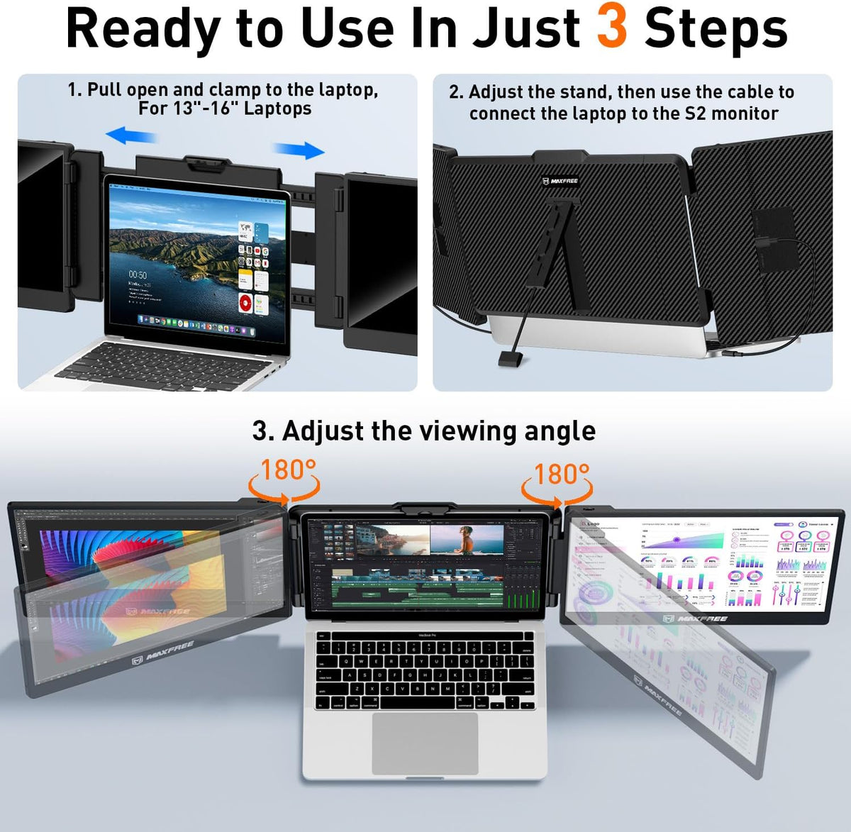 Maxfree Draagbare Monitor 14 duim, Laptop het Schermuitbreiding, FHD 1080P, Dubbele Monitor
