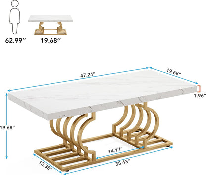 Tribesigns Modern Coffee Table, Living Room Table, Faux Marble, Cocktail Table with Geometric Frame, Rectangular Center Table, Tea Table, Accent Furniture Table, Sofa, Side Table for Home Office, White and
