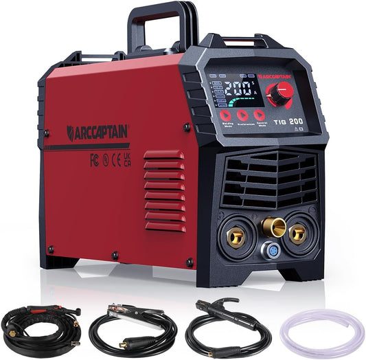 ARCCAPTAIN DC WIG IGBT Lasapparaat, 200 ampère, combi, HF-ontsteking, TIG WIG-lasapparaat met 200 ampère en MMA E-hand, met digitaal led-display, lassen van staal, roestvrij staal en nog veel meer
