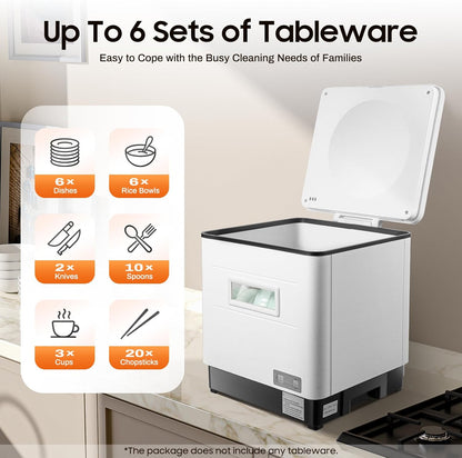 Dishwasher Kitchenette, 220 V, Mini Dishwasher without Water Connection, Stainless Steel, Table Dishwasher for Small Kitchens, 60 Litres, White