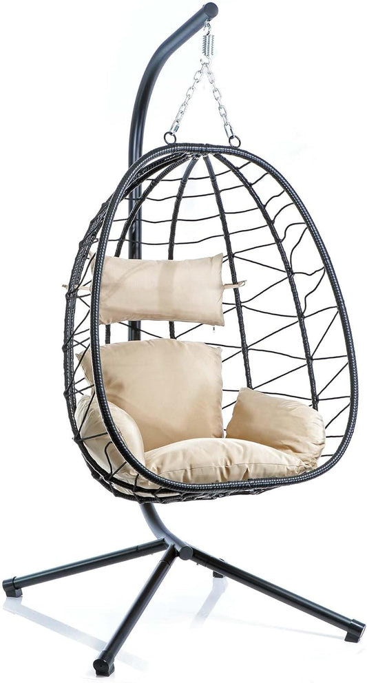 Wiltec hangstoel loungestoel in- en outdoor tot 130 kg cocoon eistoel eggchair met frame en kussens