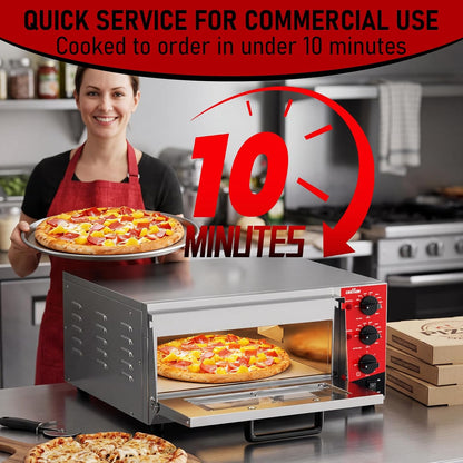 CROSSON Professionele Elektrische Pizzaoven,230V/2000W Commerciële Pizzaoven Roestvrij Staal 16 Inch met Steen voor Binnen,Restaurant,Keuken