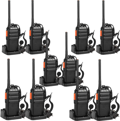 Retevis RT24 Professionele Portofoons met Headset PMR446 Vergunningsvrije Walkie Talkies 16 Kanalen CTCSS/DCS VOX Oplaadbaar Walkie Talkies met EU-stekker Laadstation en Lithium-ionbatterij (10 Stuks, Zwart)