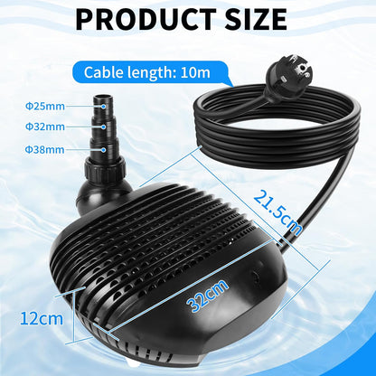 DBREAKS Vijverpomp voor buiten, 155 W, 10.000 l/h, vijverpomp met kabel 10 m, energiebesparend, verstelbare tuinfilterpomp, 320 x 215 x 120 mm, voor koi, beek, watervallen