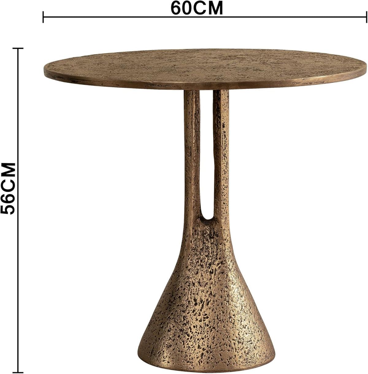SHYFOY Ronde bijzettafel, 60 cm diameter, vintage brons, tafelblad van glasvezel en gehard glas, retro accenttafel voor woonkamer, slaapkamer en terras, 56 cm hoog