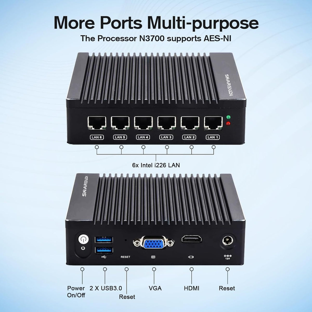 Firewall Mini PC – Micro Firewall Appliance – Netwerkbeveiliging Router – Fanless Mini PC – Embedded Security Device – Intel N3700 4 Cores – 6x Intel 2.5GbE Poorten, Stille Koeling