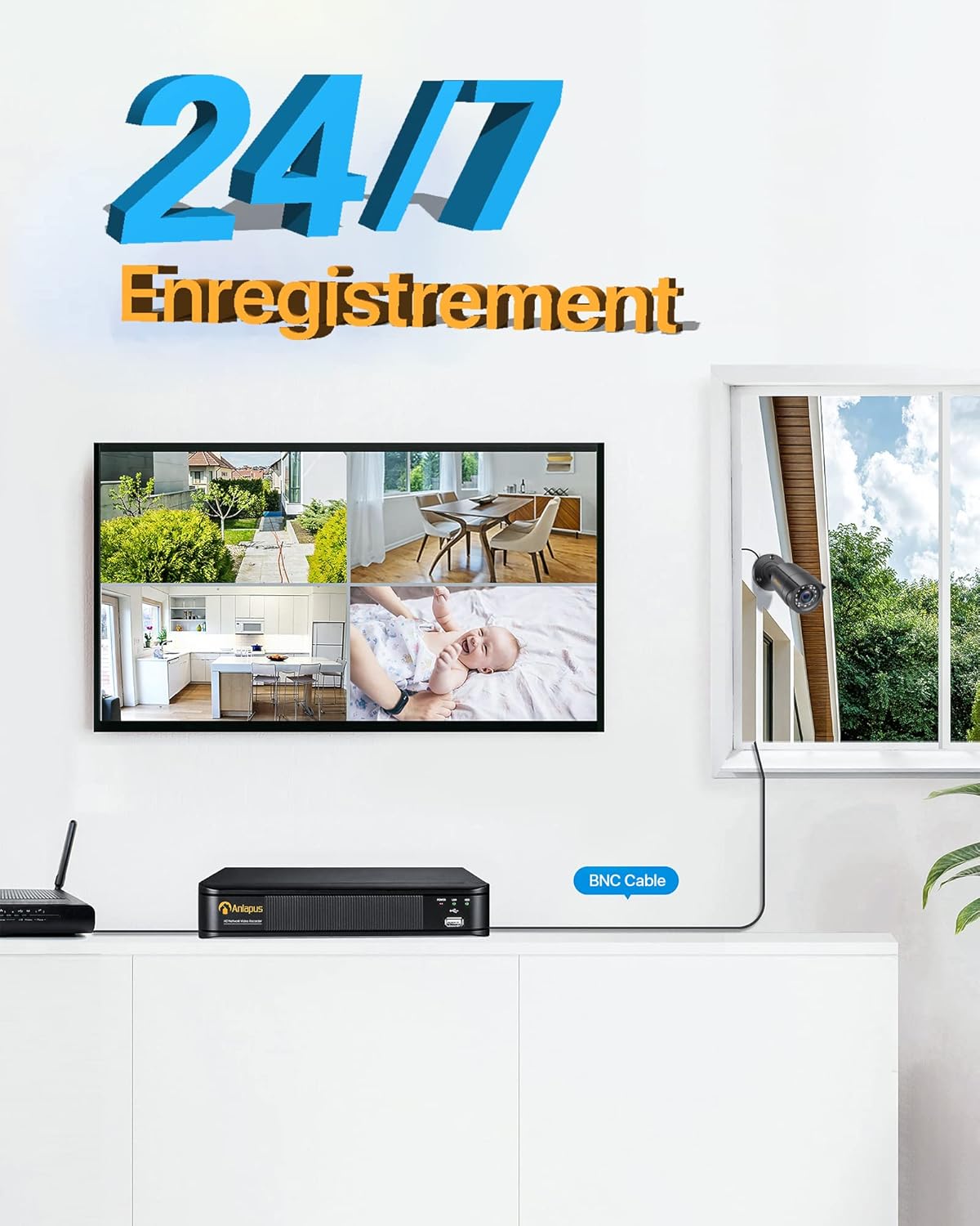 Anlapus 1080P Bewakingscamera Set 4 Buiten Camera met 8CH H.265+ DVR en 1TB HDD, Bewegingsdetectie, 24M IR Nachtzicht
