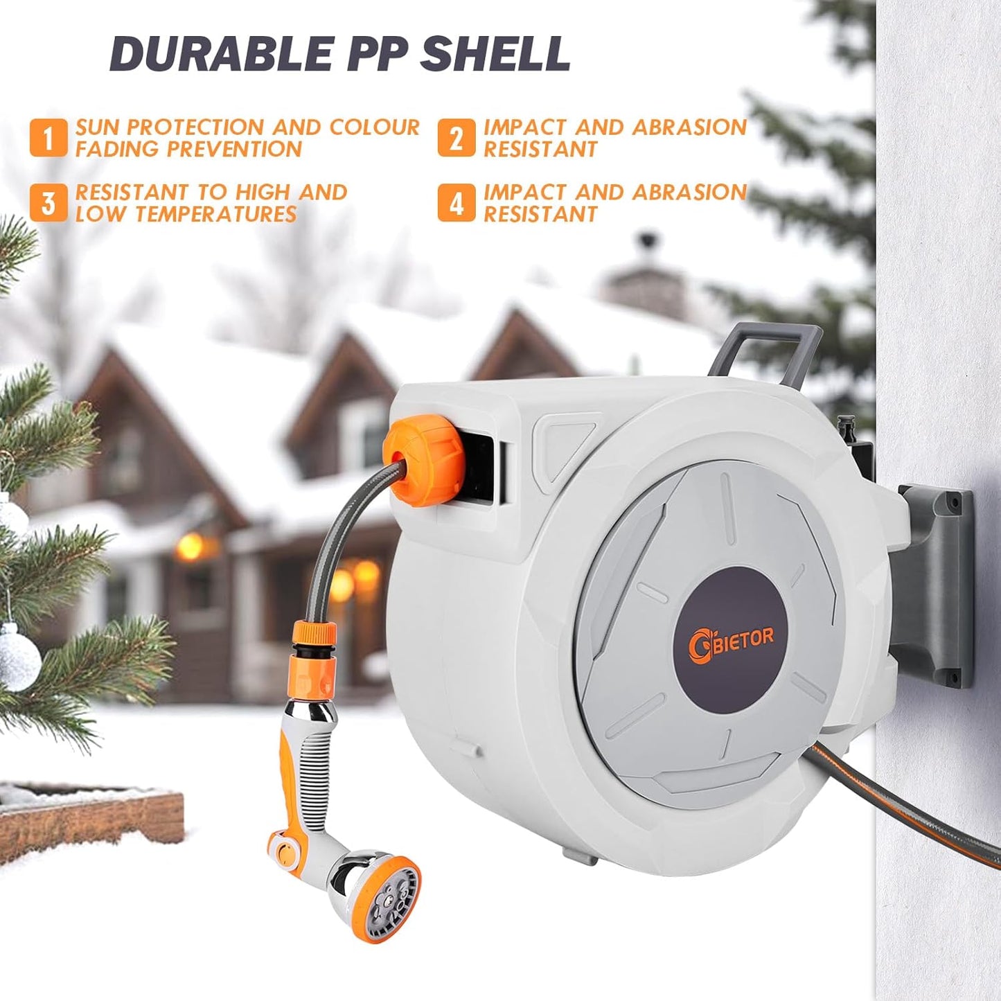 Intrekbare tuinslanghaspel 20 m + 2 m, wandgemonteerde slanghaspel,Heavy Duty slanghaspel met 10 patroonslangsproeier, automatisch vergrendelen en automatisch terugspoelen, vergrendeling op elke