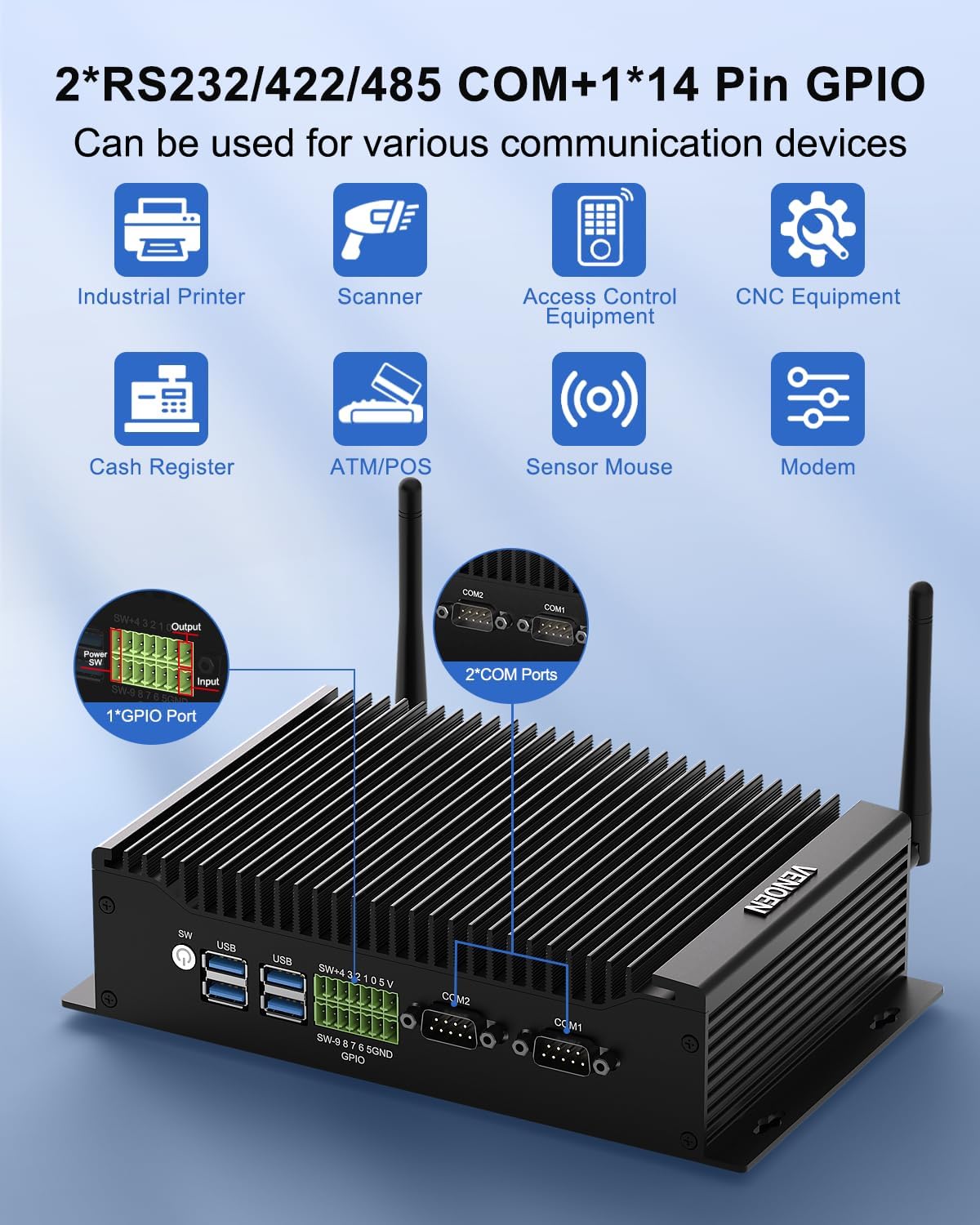 Industrial Mini PC WIN11 Pro, Fanless Pc Core i5-10210U, 16GB DDR4 256GB SSD, Dual HD+DP 4K Triple Display, 2xRS232/485 COM, WIFI6,BT5.2, Dual Gigabit Lan, RTC, Auto Power On