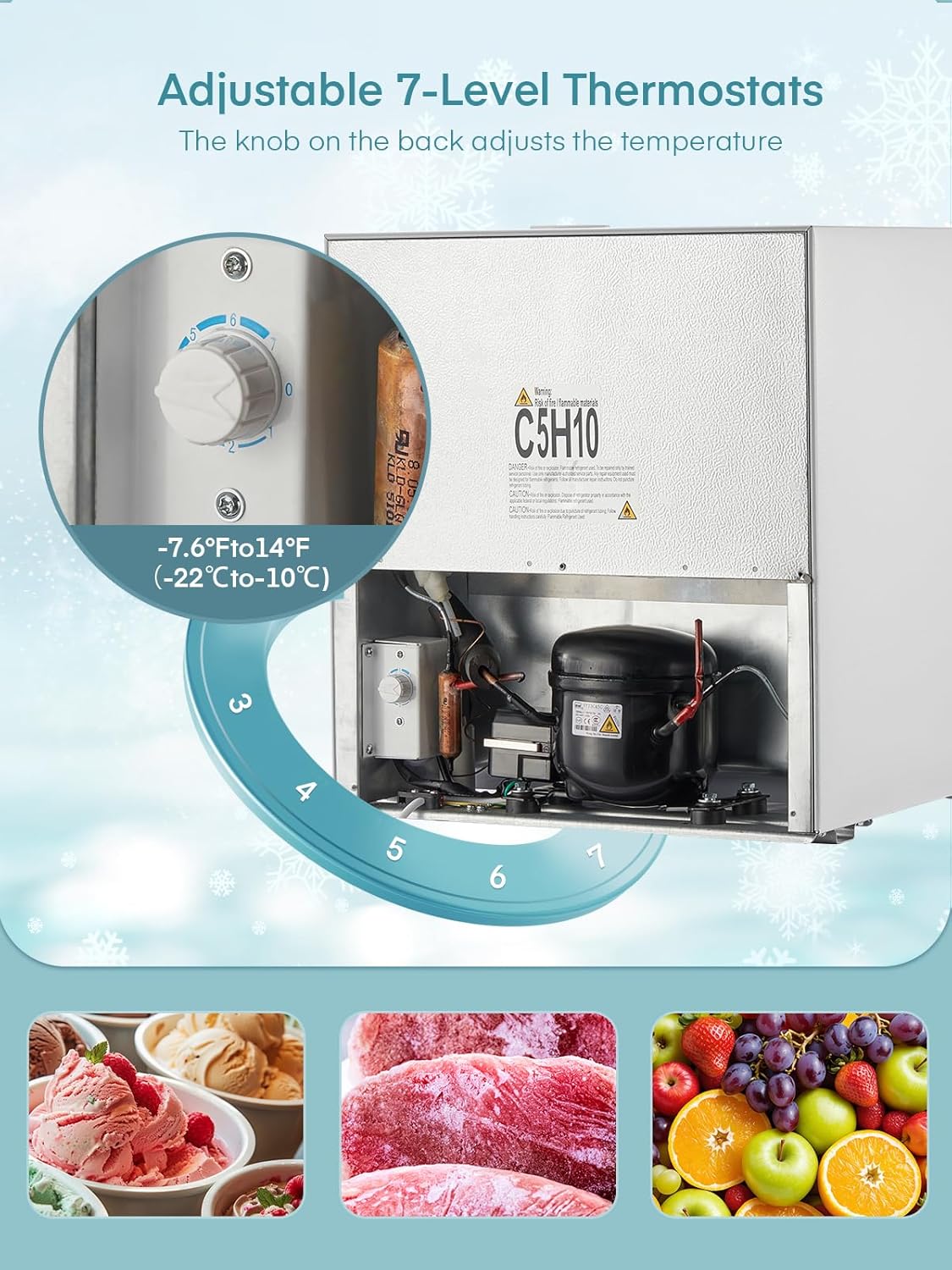 FOHERE Mini Freezer, 32L, Small Freezer with Reversible Door, Quiet, 7 Adjustable Thermostats for Hotel/Dormitory/Home/Office, Black - QUORE