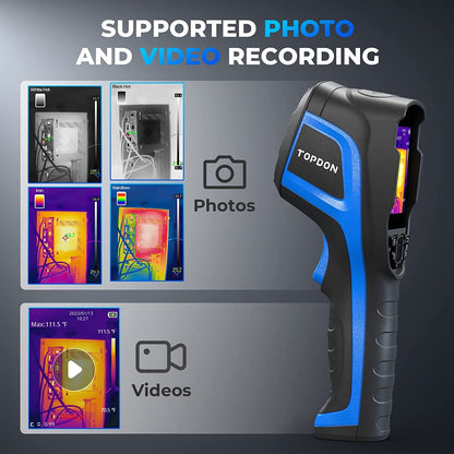 TOPDON TC004 Warmtebeeldcamera, 320 x 240 TISR, hoge resolutie, professionele infrarood thermocamera met pc-analyse en video-opname, 16 GB micro-SD-kaart, batterijduur van 12 uur