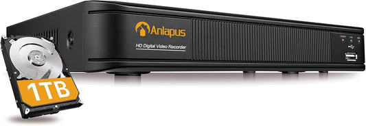 Anlapus 8-kanaals 1080P HD DVR netwerk video recorder recorder met 1TB harde schijf, ondersteunt TVI/CVI/AHD/960H 720P 1080P CCTV-systeem