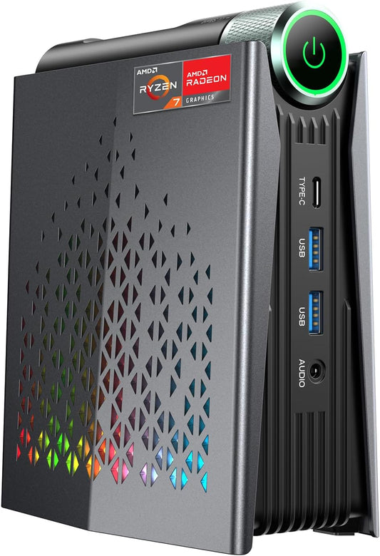 S3A Mini-pc, 32 GB, DDR5, 4800 MHz, 1 TB NVME PCIe3.0 SSD, AMD Ryzen 7 8745HS (tot 4,9 GHz) Radeon 780M, micro-desktopcomputer voor business/kantoor/gaming, instelbaar in 3 modi, wifi 6, 2,5 G LAN