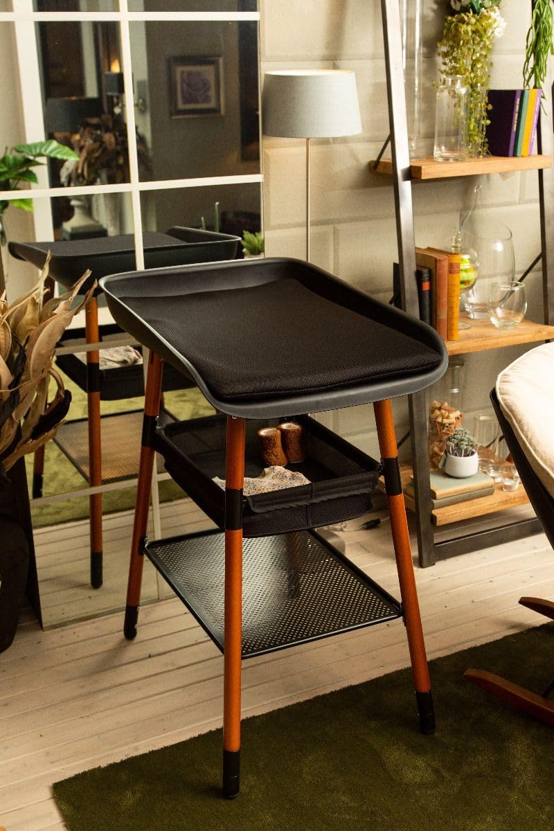 ChildHOME aankleedtafel, uitbreidbaar, 4 hoogtes, gemakkelijk te verplaatsen, wielen, remsysteem, robuust, opbergmand, incl. kussen, Evolux, zwart