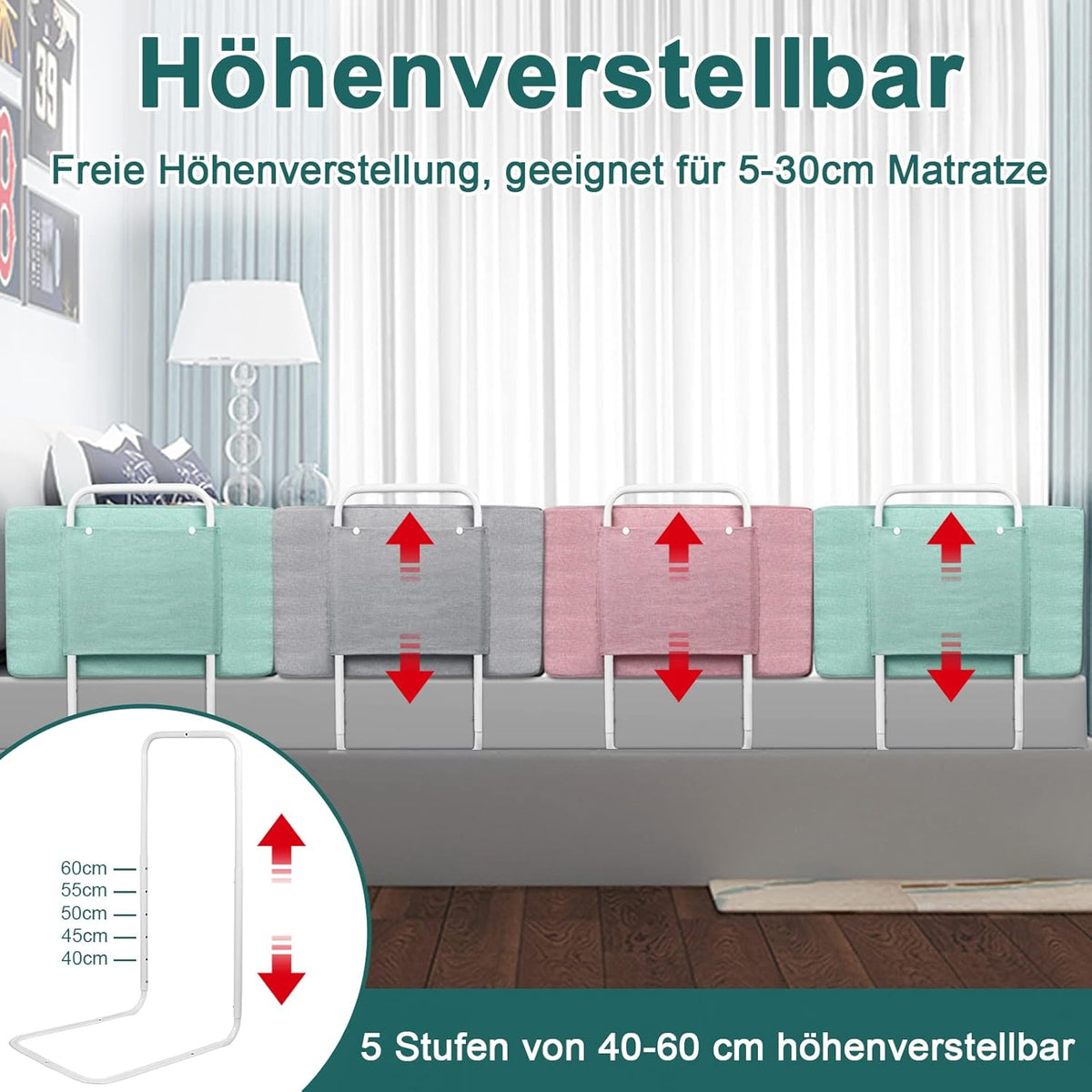 Valbeveiligingshek Kinderbed – Bedhek Peuterbed – Kinderbedbeschermer – Veiligheidshek Babybed – Bedhek Verstelbaar 200 cm – Stevig Metaal – Wasbare Stoffering