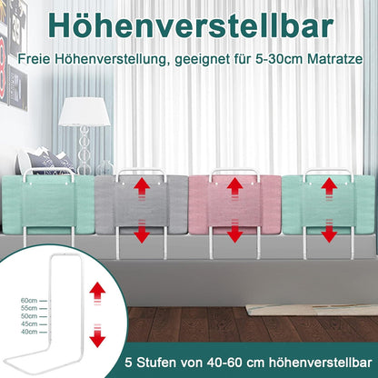 Valbeveiligingshek Kinderbed – Bedhek Peuterbed – Kinderbedbeschermer – Veiligheidshek Babybed – Bedhek Verstelbaar 200 cm – Stevig Metaal – Wasbare Stoffering