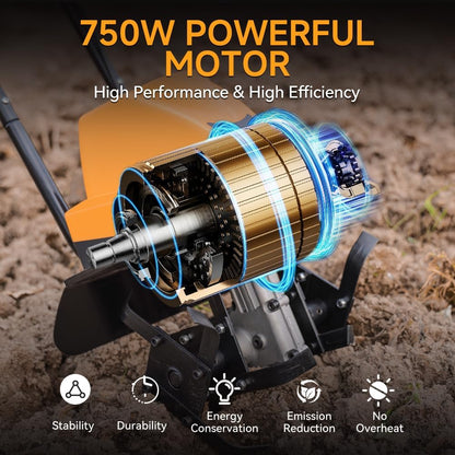 Hoteche Elektrische tuinhak, 750 W, 400 rpm, 300 mm werkbreedte, 4 messen, oranje, gekleurde doos