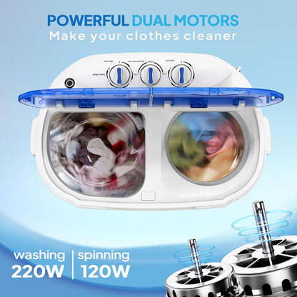 Draagbare Wasmachine – Mini Wasmachine – Elektrische Wasmachine – Wastrommel – Spinnermachine – Compact Formaat – 4,5 kg Capaciteit – 1300 RPM Motor