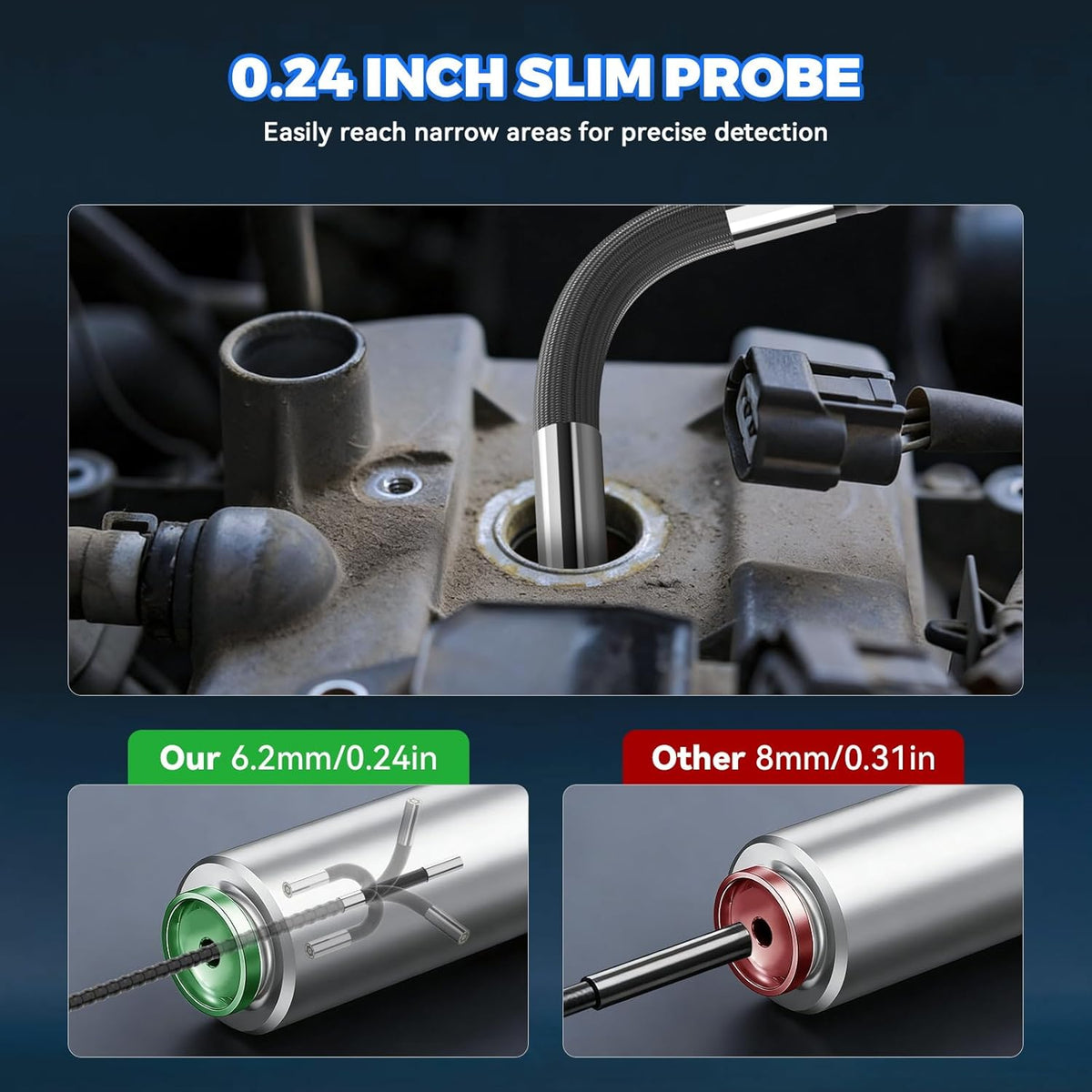 MR CARTOOL Endoscoopcamera met licht, inspectiecamera, 5 inch, IPS 1080P, industriële endoscoop, 210 graden, tweerichtingsdraaibaar, 6,35 mm endoscoop