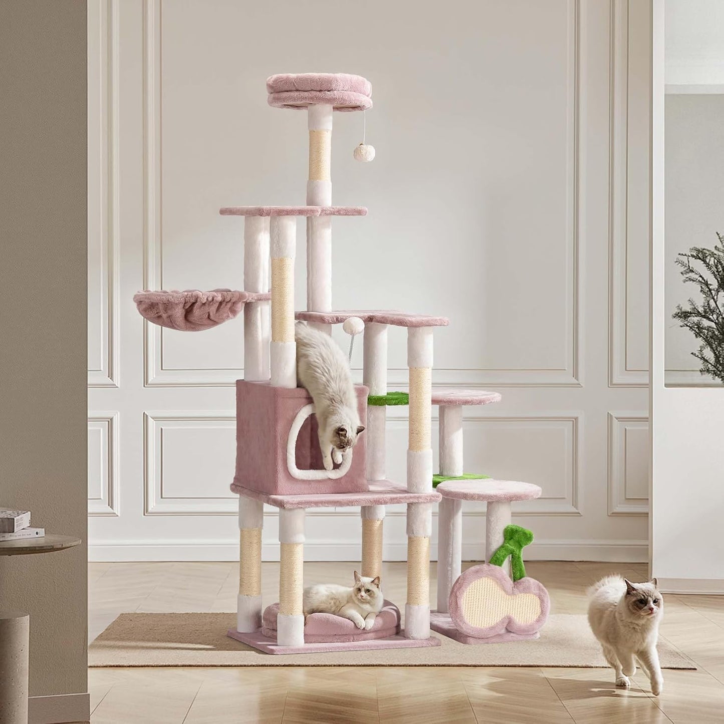 Krabpaal – Kattenboom – Kattenmeubel – Krabstel – Klimpaal – Roze Pluche Bekleding – 162 cm Hoogte