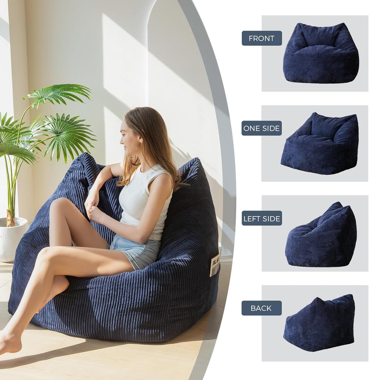 MAXYOYO Bean bag for adults, Corduroy bean bag with foam padding included, Lazy chair in the living room with handle for gaming, reading and relaxing