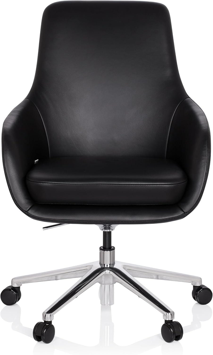 hjh OFFICE Bareno 600980 loungestoel, echt leer, zwart, hoogwaardige draaistoel, comfortabel gevoerd