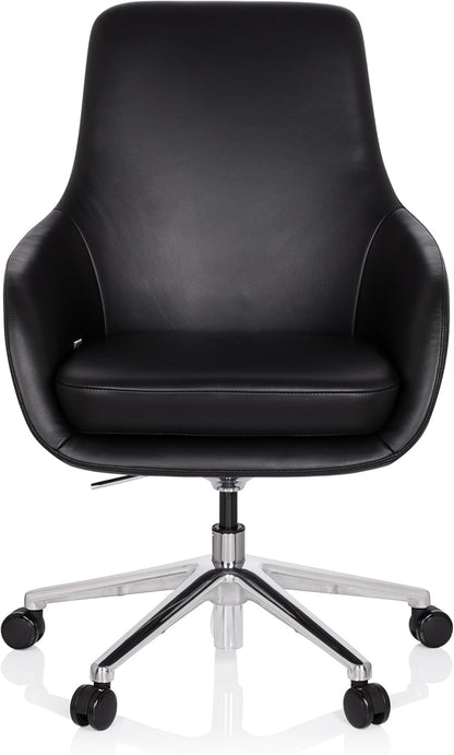 hjh OFFICE Bareno 600980 loungestoel, echt leer, zwart, hoogwaardige draaistoel, comfortabel gevoerd
